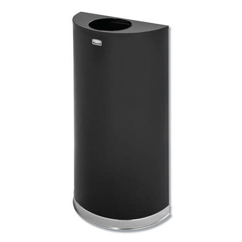 Trash & Waste Bins | Rubbermaid Commercial FGSO1220PLBK 12 gal. European and Metallic Series Open Top Half-Round Steel Receptacle - Black/Chrome image number 0