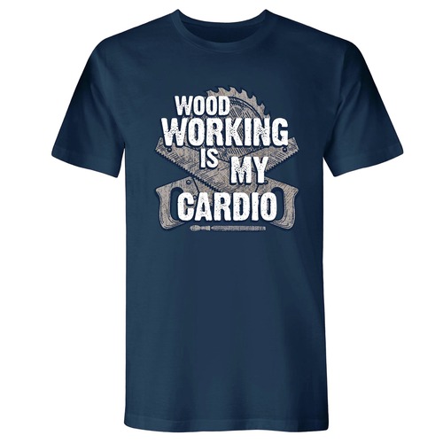 Shirts | Buzz Saw PR104034XL "Wood Working is My Cardio" Premium Cotton Tee Shirt - X-Large, Navy Blue image number 0