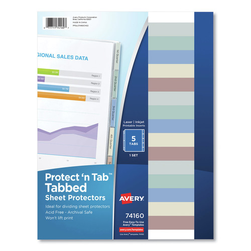  | Avery 74160 Protect 'n Tab Top-Load Clear Sheet Protectors with 5 Tabs - Letter (1-Set) image number 0
