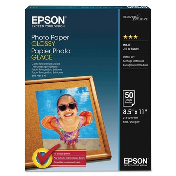 Epson 9.4 mil. 8.5 in. x 11 in. Photo Paper - Glossy White (100/Pack)