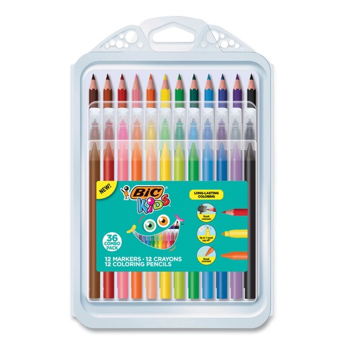 Office Jansan | BIC BKXP36AST Kids Colored Pencils Crayons Markers Coloring Combo Pack in Durable Case (36/Pack) image number 0