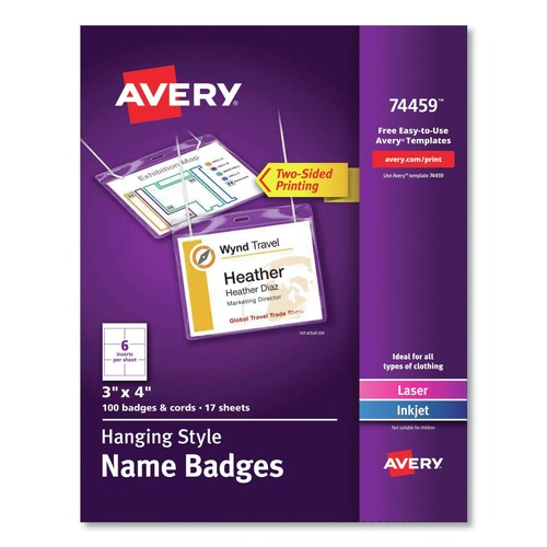 Office Jansan | Avery 74459 4 in. x 3 in. Top Load Necklace-Style Badge Holder with Laser/Inkjet Insert (100/Box) image number 0