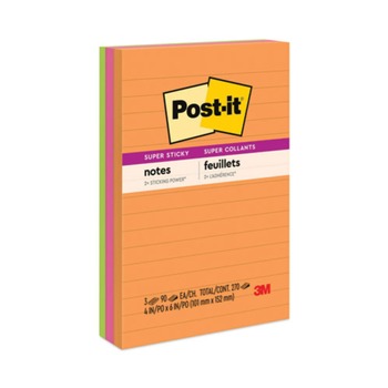Post-it Notes Super Sticky 4 in. x 6 in. Note Ruled Pads - Energy Boost Collection (90-Sheets/Pad, 3-Pads/Pack)