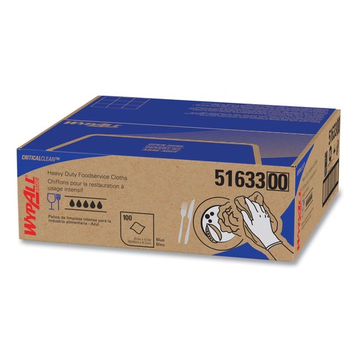 Cleaning Cloths | WypAll 51633 12.5 in. x 23.5 in. Heavy-Duty Foodservice Cloths - Blue (100/Carton) image number 0