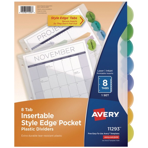 Office Jansan | Avery 11293 11.25 in. x 9.25 in. 8-Tab Insertable Style Edge Tab Plastic 1-Pocket Dividers - Translucent (1-Set) image number 0