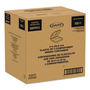 Dart 9 in. x 8.75 in. x 3 in. 3-Compartments ProPlanet Microwaveable Plastic Hinged Containers - Clear (150/Carton)