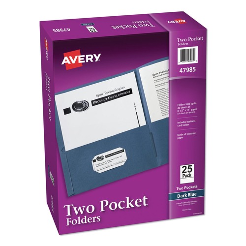 Office Jansan | Avery 47985 11 in. x 8.5 in. 40 Sheet Capacity 2-Pocket Folder - Dark Blue (25/Box) image number 0