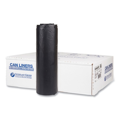 Trash Bags | Inteplast Group S404822K 45-Gallon 22 Microns 40 in. x 48 in. High-Density Interleaved Commercial Can Liners - Black (150-Piece/Carton) image number 0