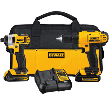 Dewalt DCK240C2 20V MAX Compact Lithium-Ion 1/2 in. Cordless Drill Driver and 1/4 in. Impact Driver Combo Kit (1.3 Ah)