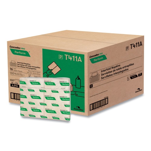 Cutlery | Cascades PRO T411 6.5 in. x 4.25 in. 1-Ply Perform Interfold Napkins - Natural (6016/Carton) image number 0