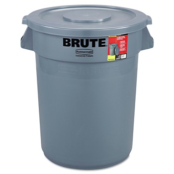 Rubbermaid Commercial Brute 32-Gallon Plastic Container with Lid - Gray