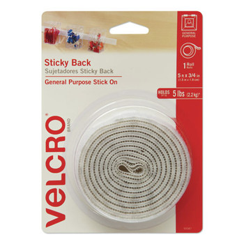Velcro 0.75 in. x 5 ft. Removable Adhesive Sticky-Back Fasteners with Dispenser - White (1-Roll)