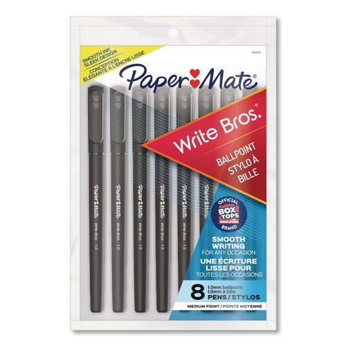 Pens | Paper Mate 2140570 Write Bros. Medium 1 mm Ballpoint Pen - Black Ink/Black Barrel (8/Pack) image number 0
