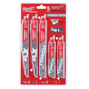 Milwaukee 49-22-5505 5-Piece Carbide Teeth SAWZALL Blade Set Milwaukee 49-22-5505 5-Piece Carbide Teeth SAWZALL Blade Set