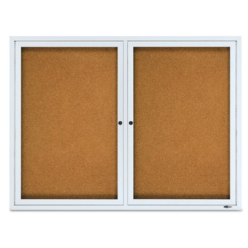 Quartet 48 in. x 36 in. Cork/Fiberboard Enclosed Cork Bulletin Board - Silver Aluminum Frame