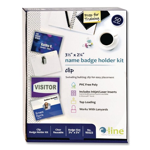 Office Jansan | C-Line 95523 3-1/2 in. x 2-1/4 in. Top Load Name Badge Kits - Clear (50/Box) image number 0
