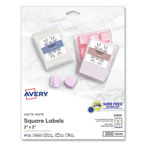 Office Jansan | Avery 22806 2 in. x 2 in. Square Labels with Sure Feed and TrueBlock - White (300/Pack) image number 0