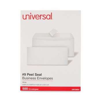 Universal UNV36001 3.88 in. x 8.88 in. Square Flap Self-Adhesive Business Envelopes - White (500/Box)
