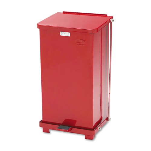 Trash & Waste Bins | Rubbermaid Commercial FGST12EPLRD 6.5 Gallon Steel Defenders Heavy-Duty Steel Step Can - Red image number 0