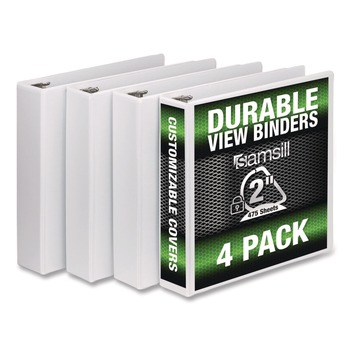 Samsill 11.5 in. x 8.5 in. 2 in. Capacity 3 Rings Durable D-Ring View Binders - White (4/Pack)