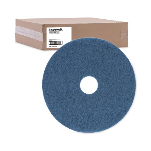 Office Jansan | Boardwalk BWK4017BLU 17 in. Diameter Scrubbing Floor Pads - Blue (5/Carton) image number 0