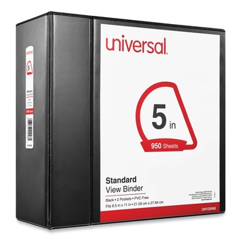 Universal 11 in. x 8.5 in. 5 in. Capacity 3 Rings Slant-Ring View Binder - Black