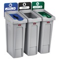 Rubbermaid Commercial 2007918 Slim Jim 69 gal. 3 Stream Landfill/Mixed Recycling/Compost Recycling Station Kit - Gray image number 0