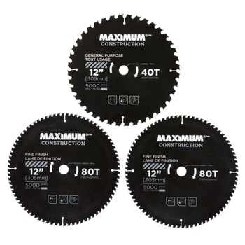 Maximum CTI0542576 (3-Piece) 12 in. 40/80T Carbide Tipped Circular Saw Blade Set for Wood