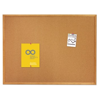 Quartet 36 in. x 24 in. Classic Series Cork Bulletin Board - Tan Surface, Oak Fiberboard Frame