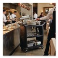 Utility Carts | Boardwalk CC2036BW03 18 in. x 36.25 in. x 38 in. 300 lb Capacity Plastic Bussing Cart with 3 Shelves - Black image number 5