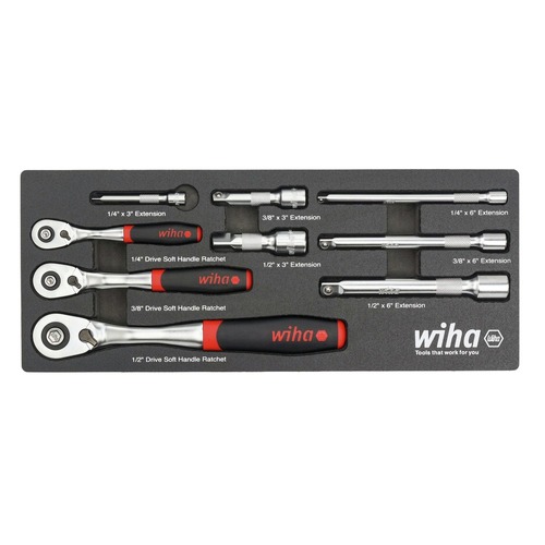Socket Sets | Wiha Tools 33388 9-Piece SoftFinish Ratchet Tray Set image number 0