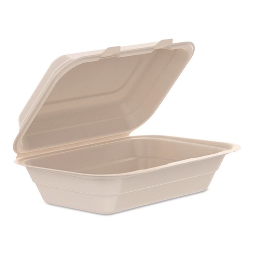 Food Trays, Containers, and Lids | Dart 206FBRHT1 6.41 in. x 9.22 in. x 3 in. ProPlanet Seal Compostable Molded Fiber Hinged Trays - Natural (200/Carton) image number 0