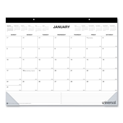 Calendars & Planners | Universal 71002 22 in. x 17 in. 12-Month (Jan-Dec 2026) Desk Pad Calendar - White Sheets/Black Binding/Clear Corners image number 0