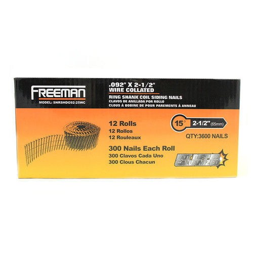 Nails | Freeman SNRSHDG92-25WC 2-1/2 in. x 0.092 in. Dia Hot Dipped Galvanized Ring Shank Wire Collated Siding Nails 3,600 Count image number 0