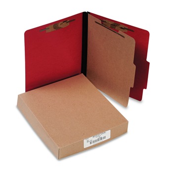 ACCO ColorLife PRESSTEX 2 in. Expansion Letter Size 4-Fastener Classification Folders - Executive Red Exterior (10/Box)