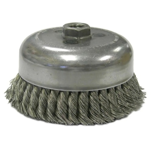 Grinding Sanding Polishing Accessories | Weiler 12556 .023 in. Steel Fill, 5/8 in. - 11 UNC Nut, 6 in. Double Row Heavy-Duty Knot Wire Cup Brush image number 0