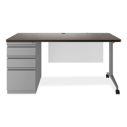 Office Desks & Workstations | Alera 26116 Modern Teacher Series 60 in. x 24 in. x 28.75 in. Left-Side Pedestal: Box/Box/File Pedestal Desk - Charcoal Woodgrain/Gray image number 0