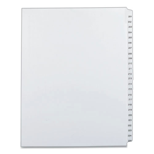 Avery 82191 11 in. x 8.5 in. 25 Tab Numbers 201 - 225 Legal Exhibit Side Tab Index Divider Set - White (1-Set) image number 0