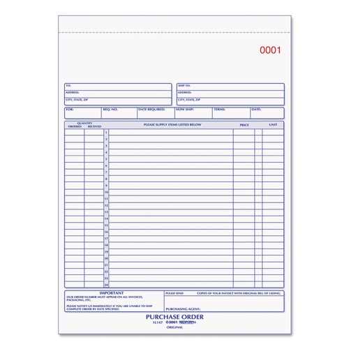  | Rediform 1L147 8.5 in. x 11 in. 17 Lines 3-Part Carbonless Purchase Order Book image number 0