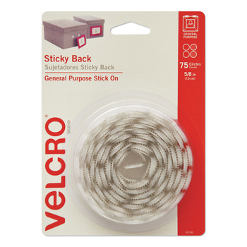 Velcro 0.63 in. Diameter Removable Adhesive Sticky-Back Fasteners - White (75/Pack)