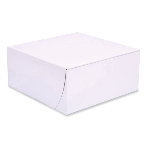 Food Trays, Containers, and Lids | SCT 1561 9 in. x 9 in. x 4 in. Paper Standard Bakery Boxes - White (200/Carton) image number 0