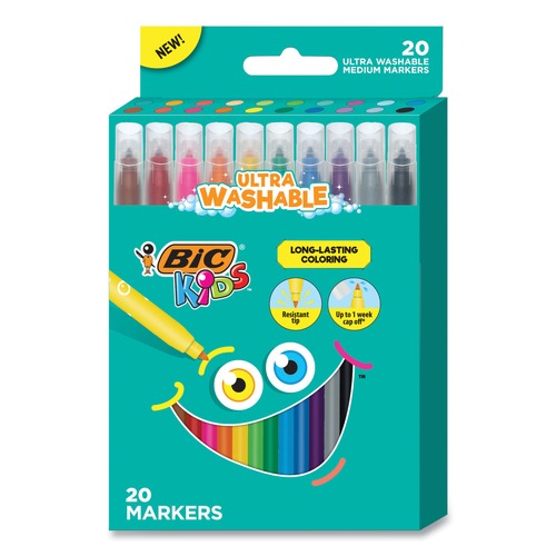 Office & Office Supplies | BIC BKCM20AST Kids Medium Bullet Tip Ultra Washable Markers - Assorted Colors (20/Pack) image number 0