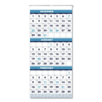 House of Doolittle 14-Month: Dec 2025 to Jan 2027 12.25 in. x 26 in. Vertical Orientation Recycled Three-Month Format Wall Calendar - White Sheets