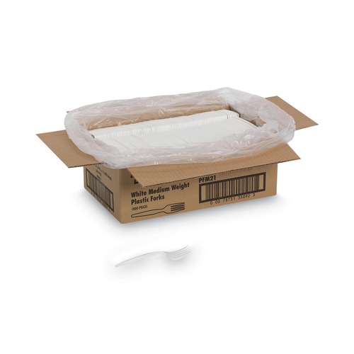 Office Jansan | Dixie PFM21 Mediumweight Plastic Cutlery Forks - White (1000/Carton) image number 0
