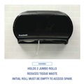 Paper Towels and Napkins | Boardwalk R4070BKBW 20.25 in. x 6 in. x 12.25 in. Jumbo Twin Toilet Tissue Dispenser - Black image number 8