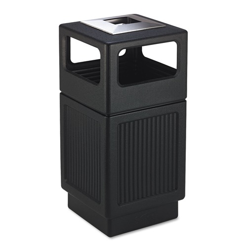 Trash & Waste Bins | Safco 9477BL Canmeleon 38-Gallon Polyethylene Recessed Panel Receptacles - Black image number 0