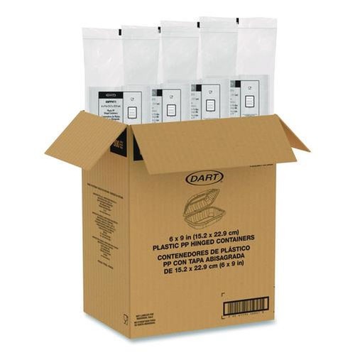 Food Trays, Containers, and Lids | Dart 69PPHT1 6.5 in. x 9 in. x 3 in. ProPlanet Microwaveable Hinged Plastic Containers - Clear (300/Carton) image number 0