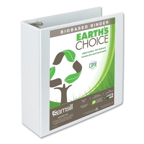Office Jansan | Samsill 18997 11 in. x 8.5 in. 3 Rings 4 in. Capacity Earth's Choice Plant-Based Round Ring View Binder - White image number 0