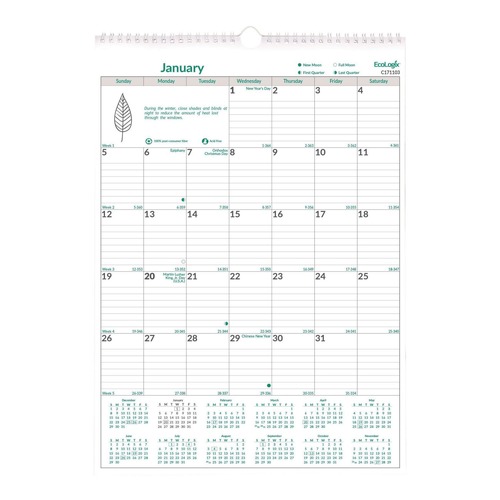 Calendars & Planners | Brownline C171103 12-Month (Jan to Dec): 2026 12 in. x 17 in. EcoLogix Artwork Monthly Wall Calendar - White/Green Sheets image number 0