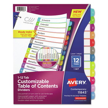 Avery 11843 1 - 12 Tab Customizable TOC Ready Index Divider Set - Multicolor (1 Set)